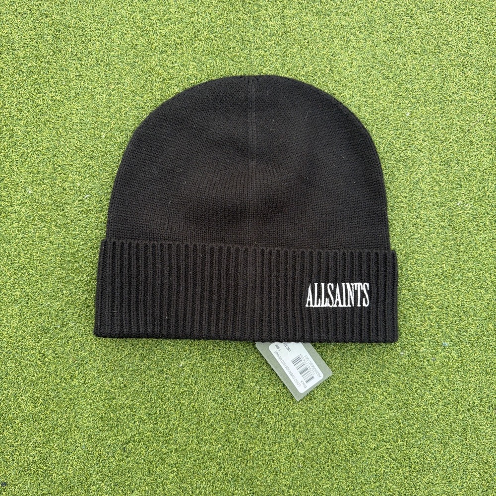 AllSaints - Logo Wool Blend Beanie - Designer - Black - Brand New w/ Tags